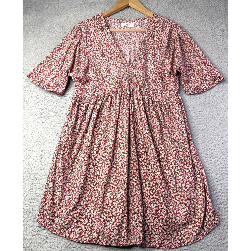 Natural Life Dress Womens Size XS/S Stella Red Floral Mini Pockets Short Sleeve